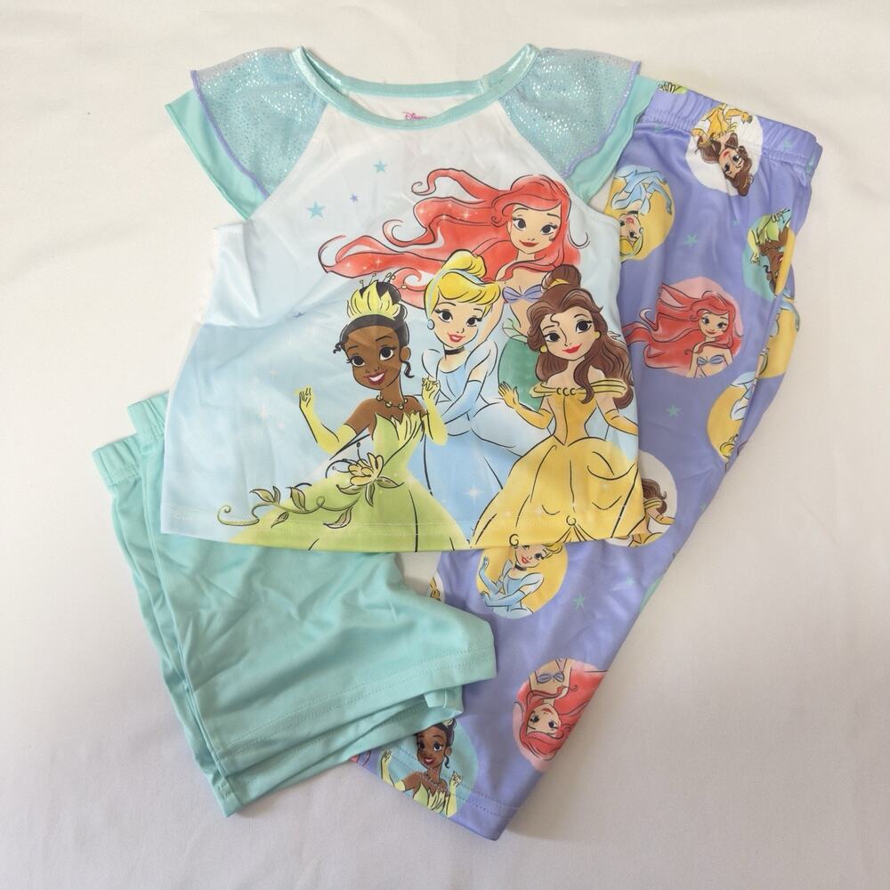 Disney Princess 3 Piece Pajama Set Girls 2T Multi Shirt Shorts Pants